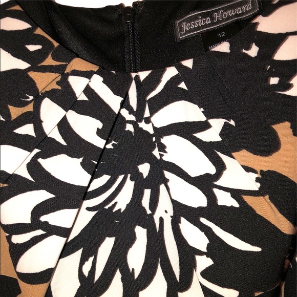 Black and Tan print dress with shrug sweater - Picture 6 of 6